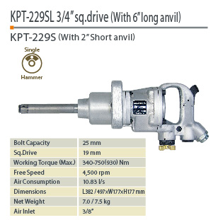Súng xiết bulong chạy khí đầu dài 3/4" Kpt-229sl Kawasaki Impact Wrench